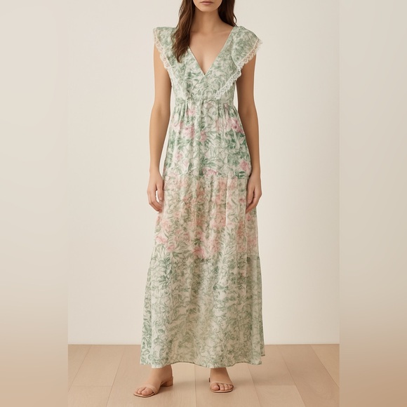House of Harlow Floral Maxi Dress Lace Trim Boho Festival NWT Size Small - Picture 1 of 4